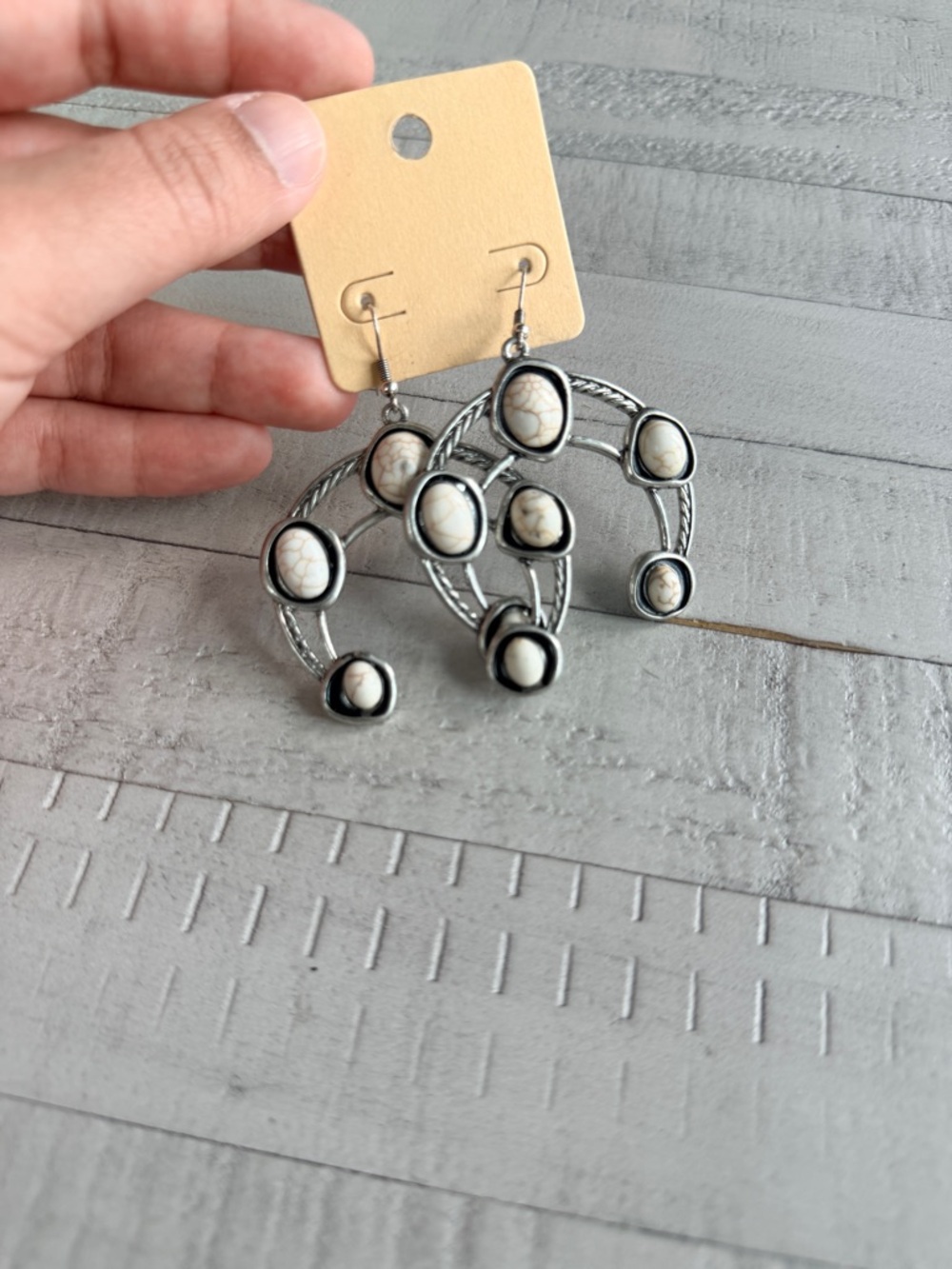 Western Fashion Silver-Tone White Stone Earrings